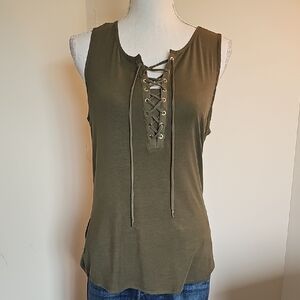 White House Black Market Olive Lace-Up Tank Top